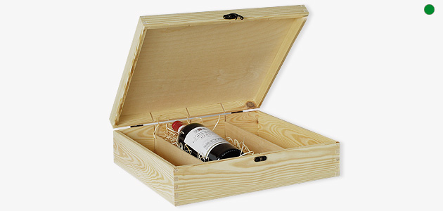 Weinkiste aus Kieferholz mit Klappdeckel für 4 Weinflaschen